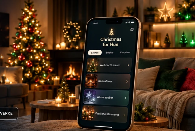 Illustratives Motiv einer warm beleuchteten Weihnachtsstube