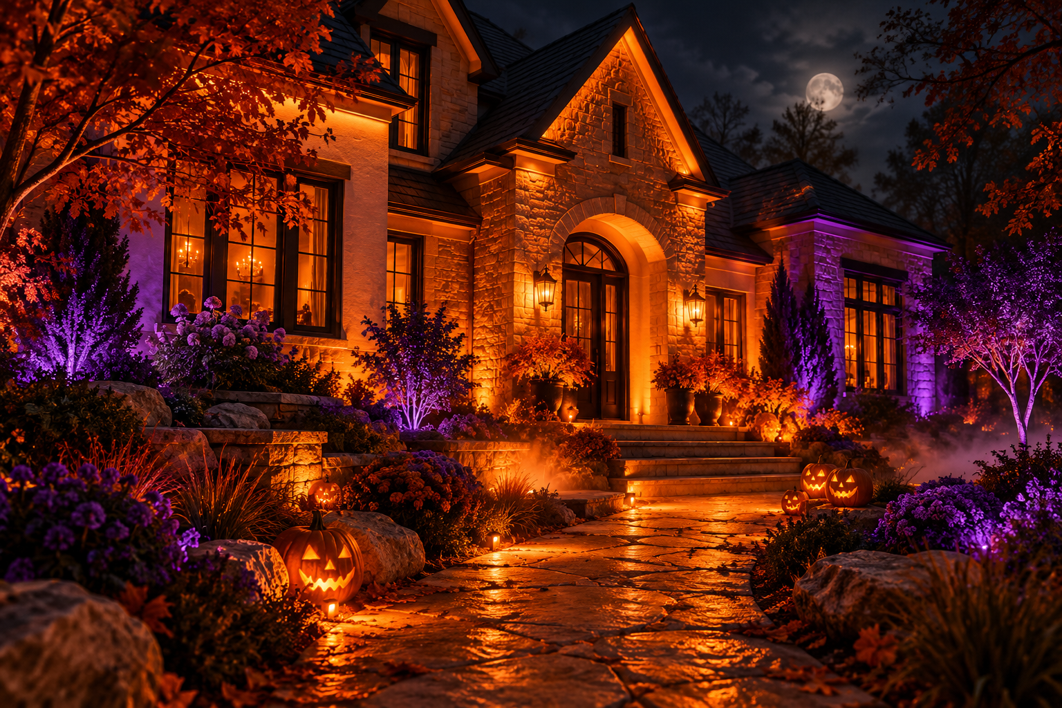 Halloween lighting in orange and purple